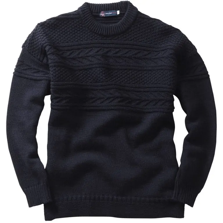 Crew Neck Guernsey Sweater - Navy