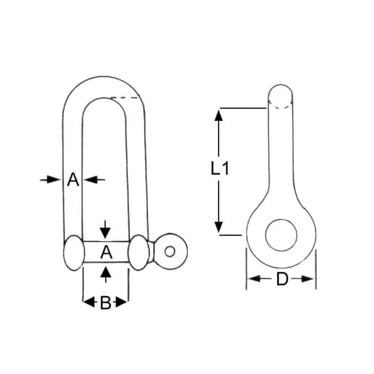 Long D Shackle Stainless Steel - Image