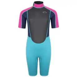 Typhoon Storm3 Shorty Wetsuit For Youth - Aqua / Fuchsia / Navy