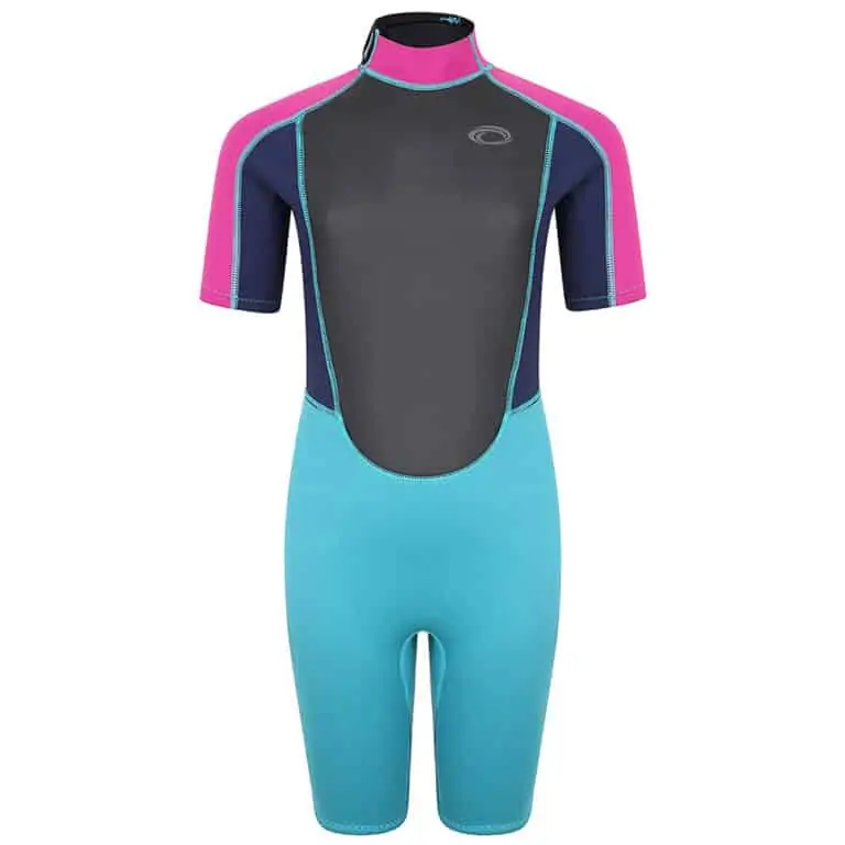 Typhoon Storm3 Shorty Wetsuit For Youth - Aqua / Fuchsia / Navy