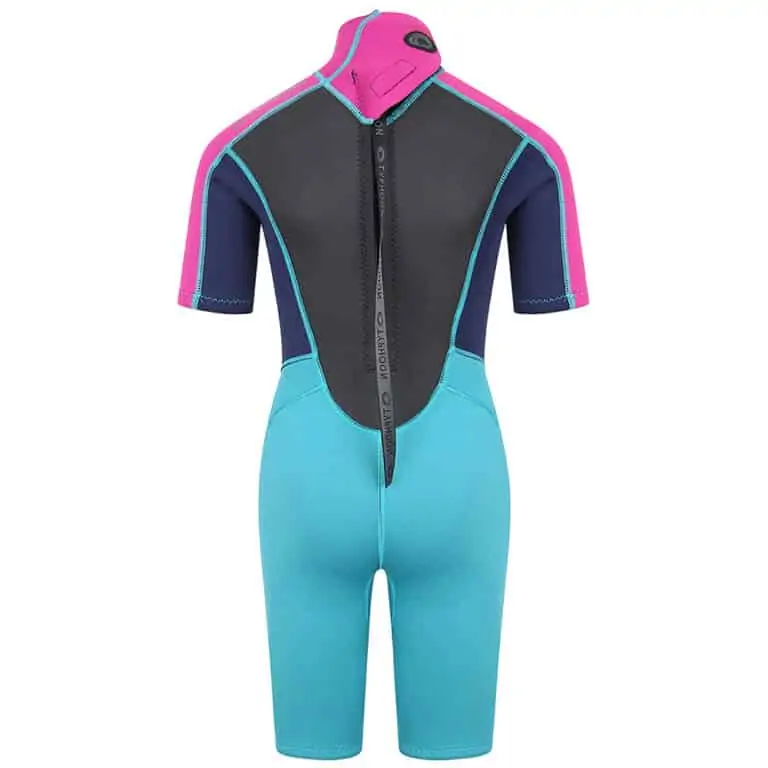 Typhoon Storm3 Shorty Wetsuit For Youth - Aqua / Fuchsia / Navy