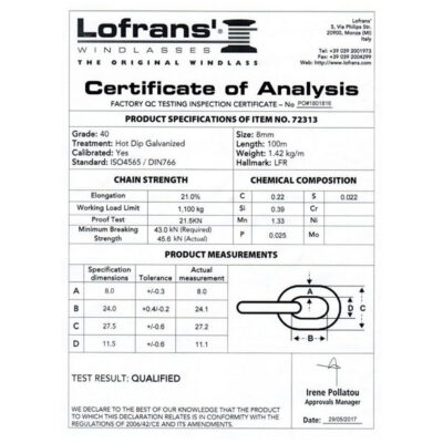 Lofrans Hot Dip Galvanised Chain Calibrated (weight restrictions apply) - Image
