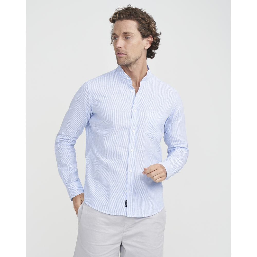 Sample Holebrook Dag Collarless Shirt Men's - Blue/White - Medium