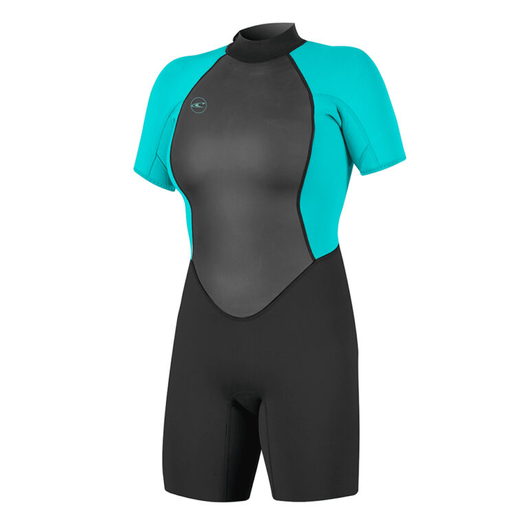 O'Neill Women's Reactor-2 2mm Back Zip Short Sleeve Wetsuit - Black / Light Aqua