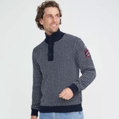 Holebrook Frej T-Neck Windproof Sweater - Navy/Off White Jacquard