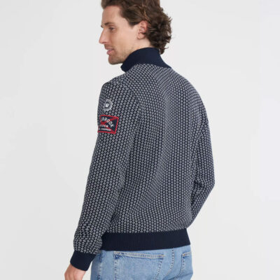 Holebrook Frej T-Neck Windproof Sweater - Navy/Off White Jacquard