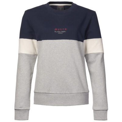 Musto Women's Marina Tri Colour Sweater - Grey Melange / Navy