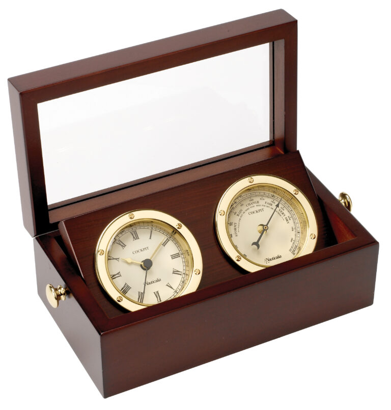 Brass Clock and Barometer Set in Box - Image