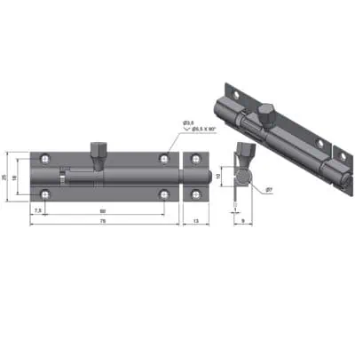 Roca Marine Barrel Bolt 92x25 - Image