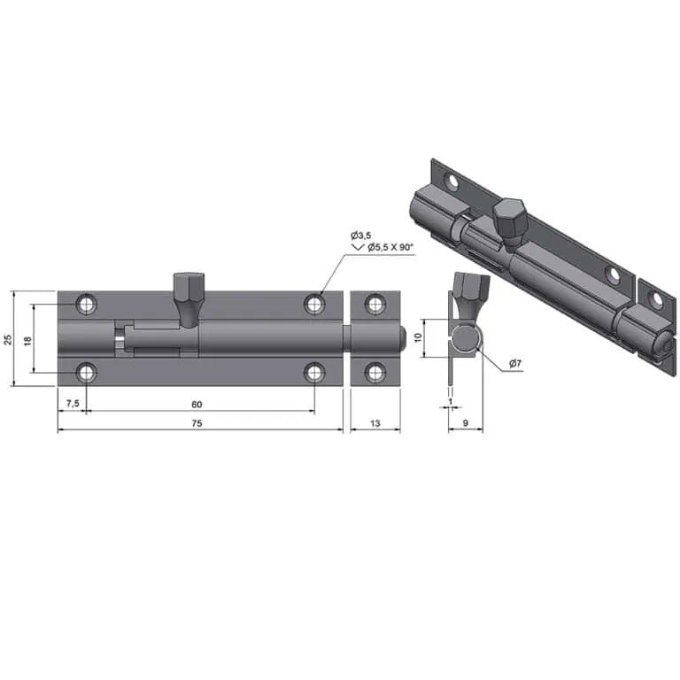 Roca Marine Barrel Bolt 92x25 - Image