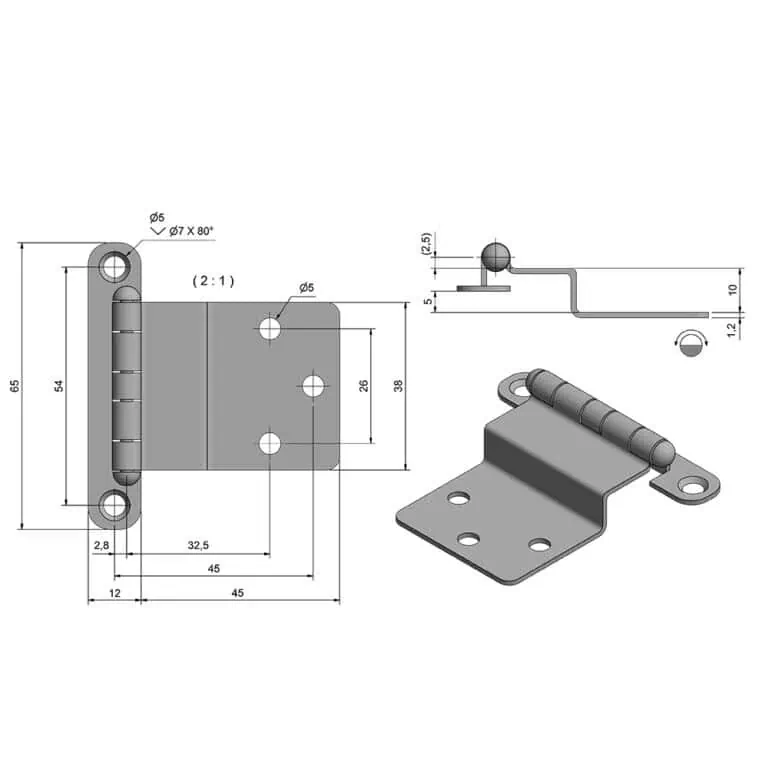 Roca Marine Brass Hinge - 57x38 - Image