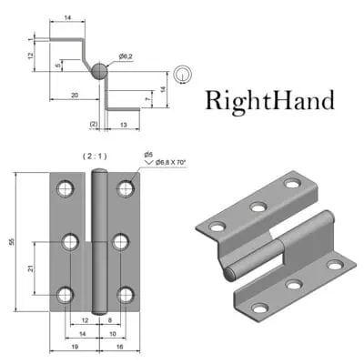 Roca Marine Lift-Off Brass Hinge 55x35 - Image