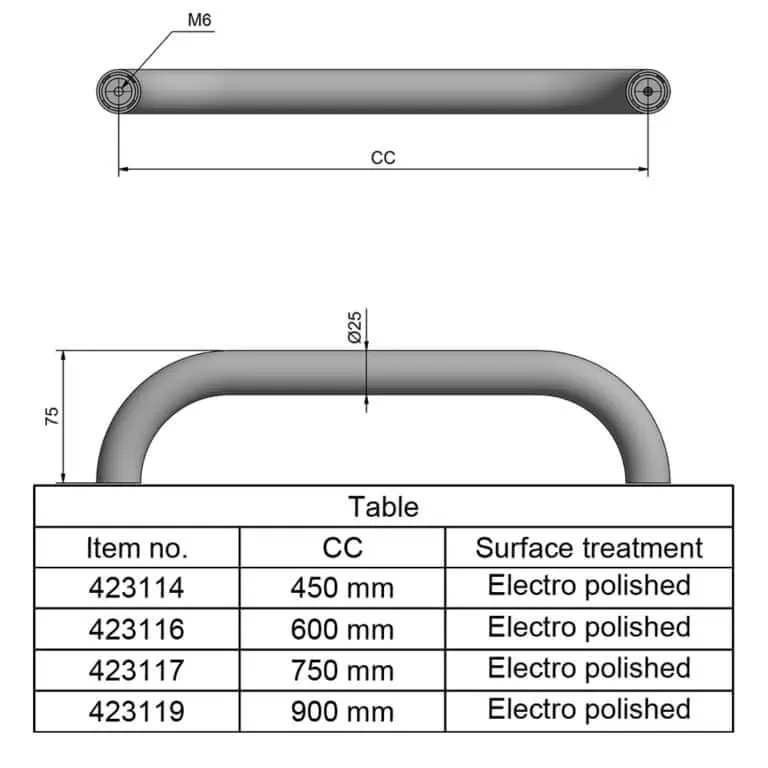 Roca Marine Rounded Handrail Stainless Steel - Image