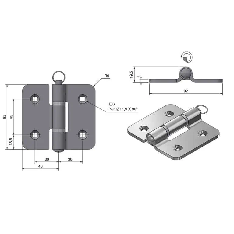 Roca Marine Heavy-Duty Hinge - 82x92 - Image
